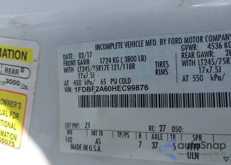 2017 Ford F-250 Xl from USA, damaged, VIN 1FDBF2A60HEC99876